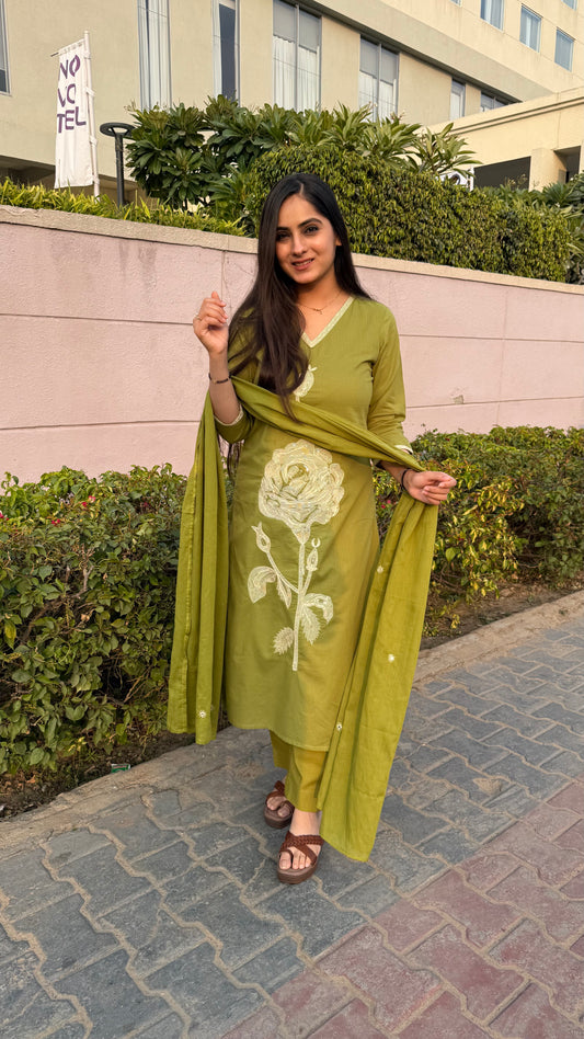 Shruti Olive Green Cotton Suit