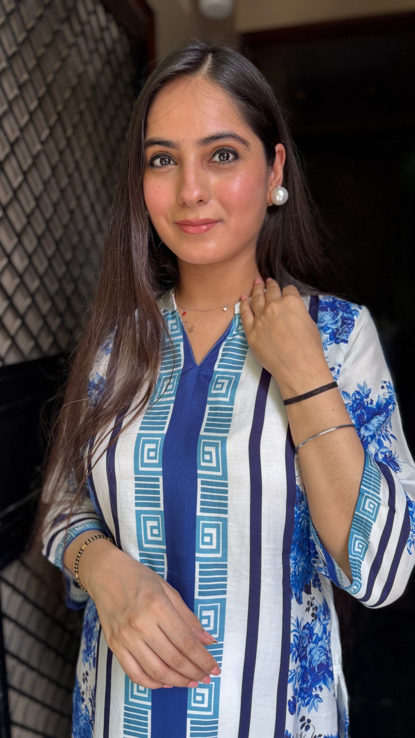 Shivani White Blue Muslin Coord Set