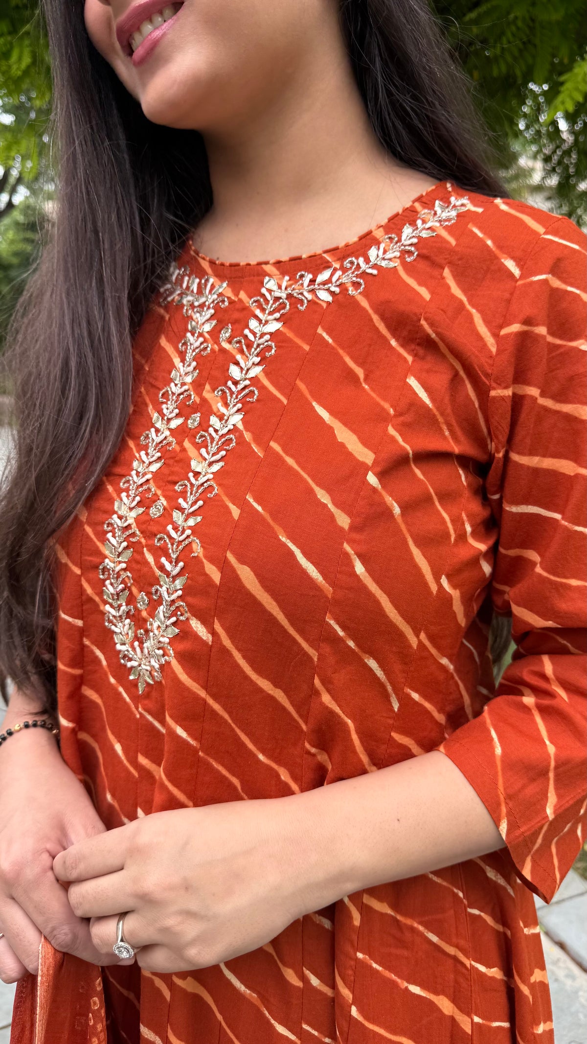 Kyra Rust Leheriya Anarkali Set
