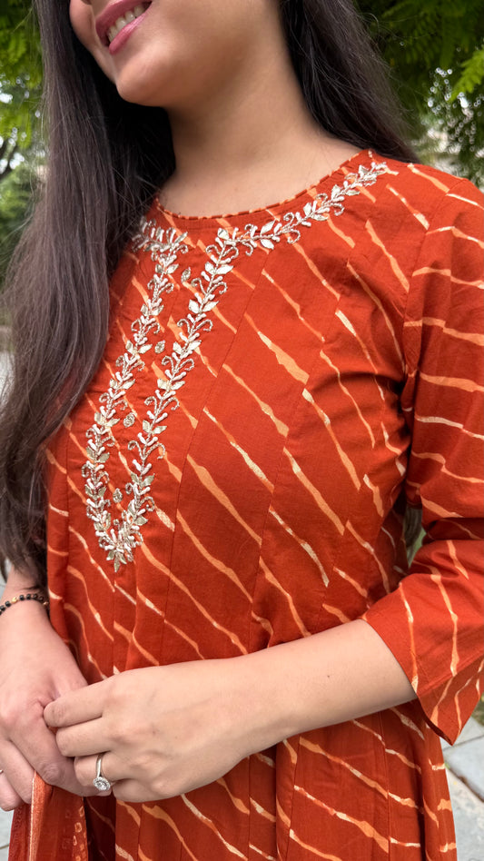 Kyra Rust Leheriya Anarkali Set