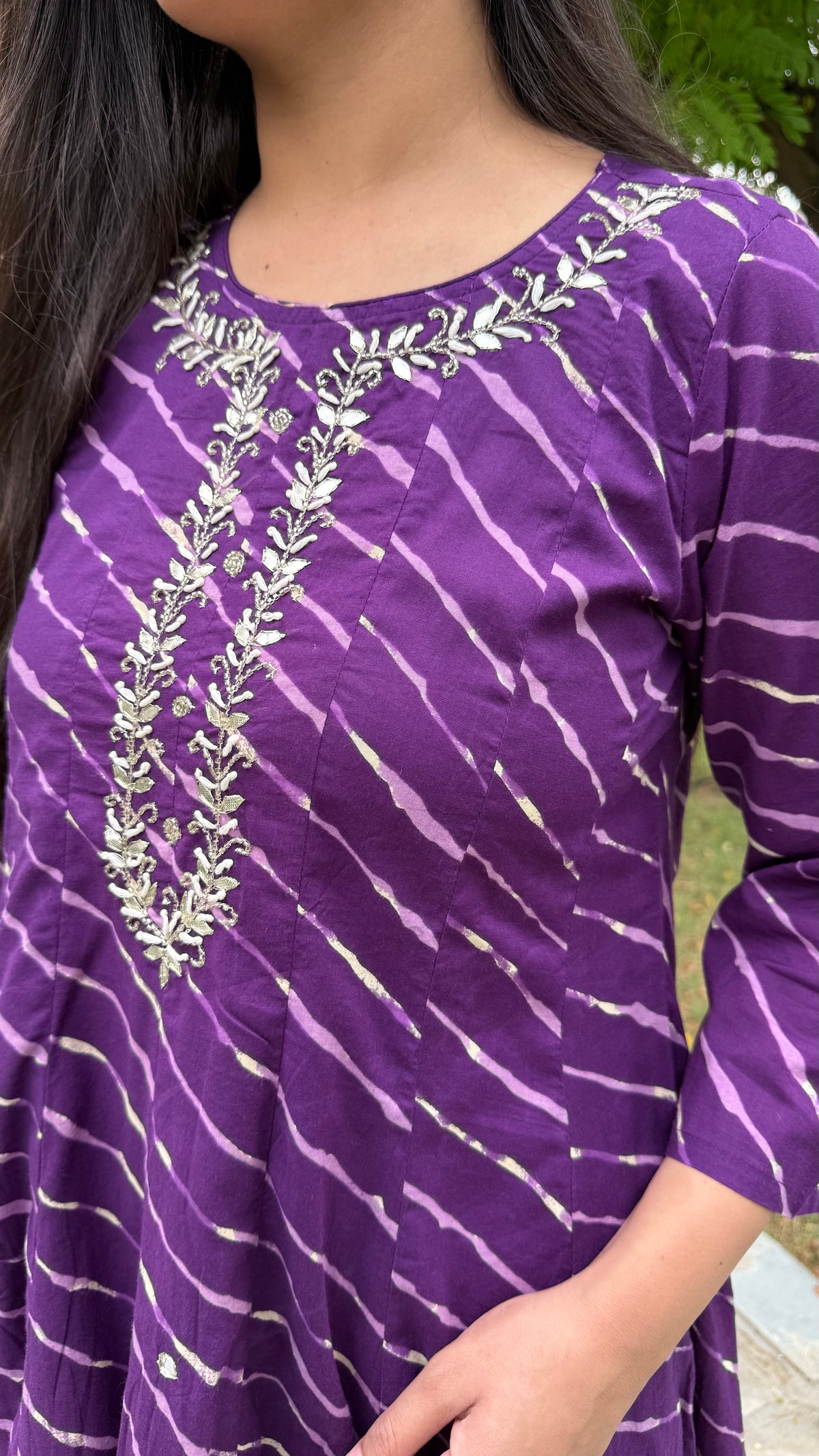 Kyra Purple Leheriya Anarkali Set