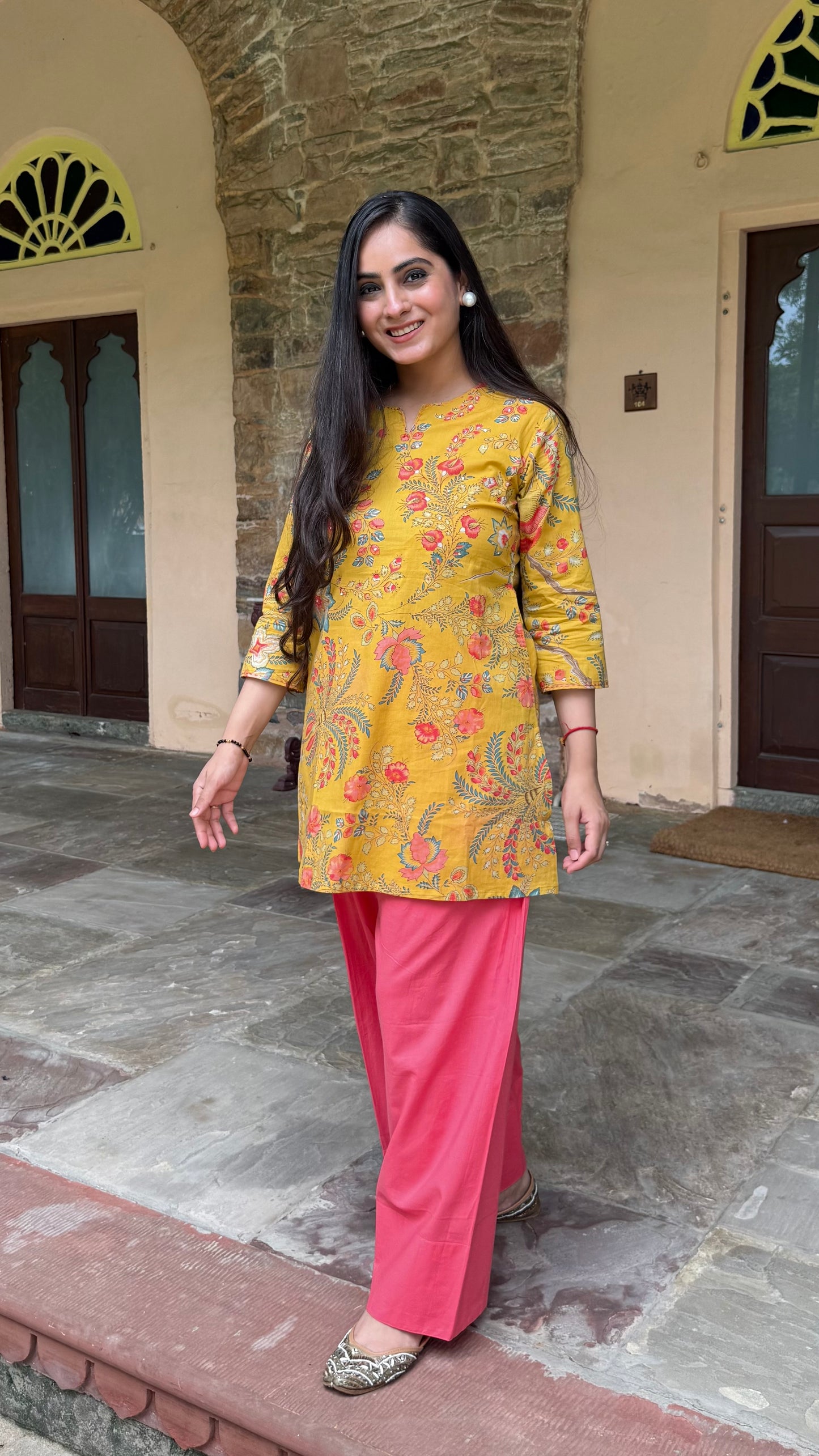 Kiara Mustard Floral Farshi Set