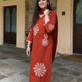 Orange Floral Embroidered Suit Set
