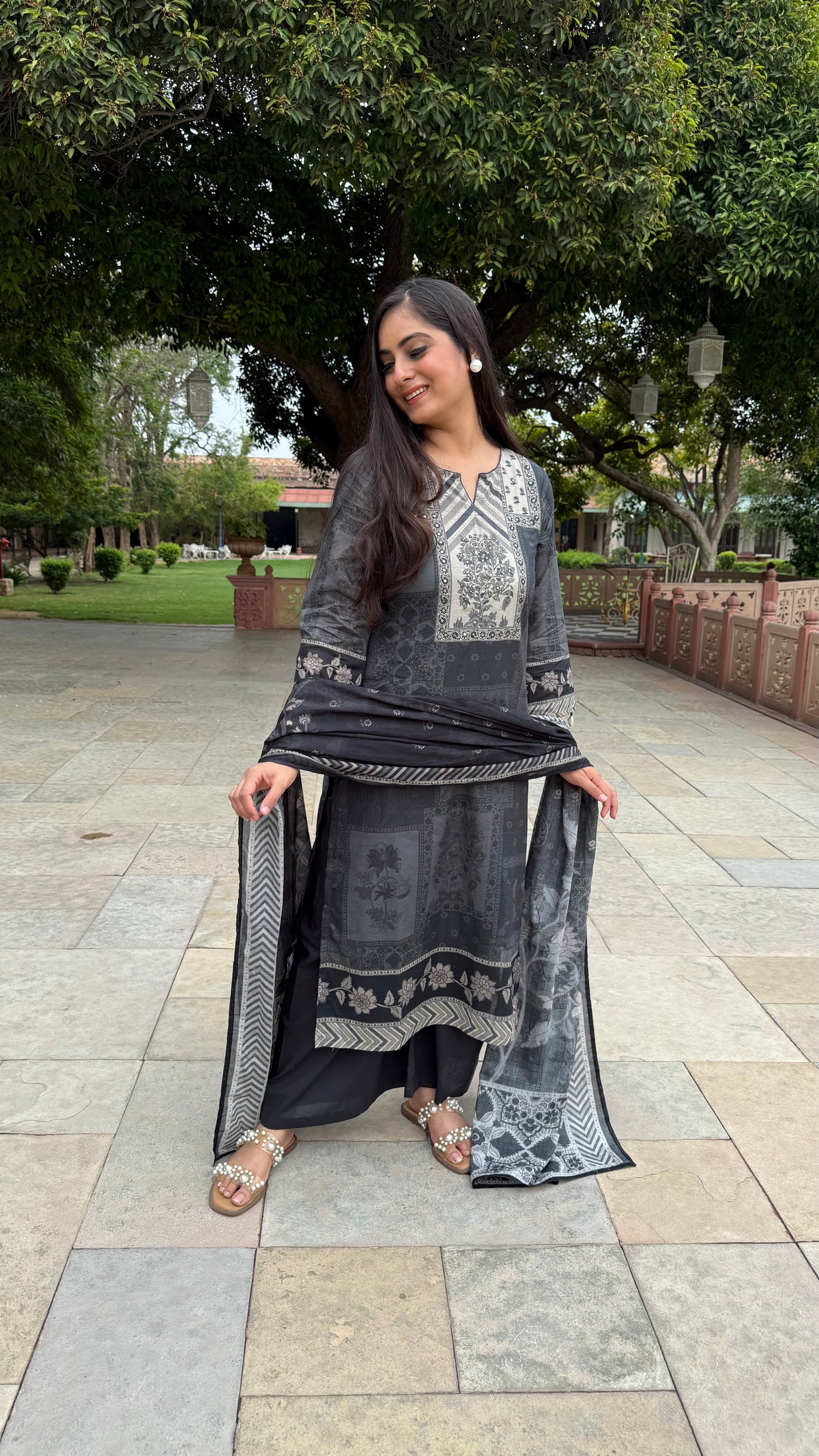 Midnight Block-Print Suit Set