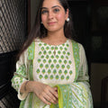 Meena Cream Green Cotton Suit