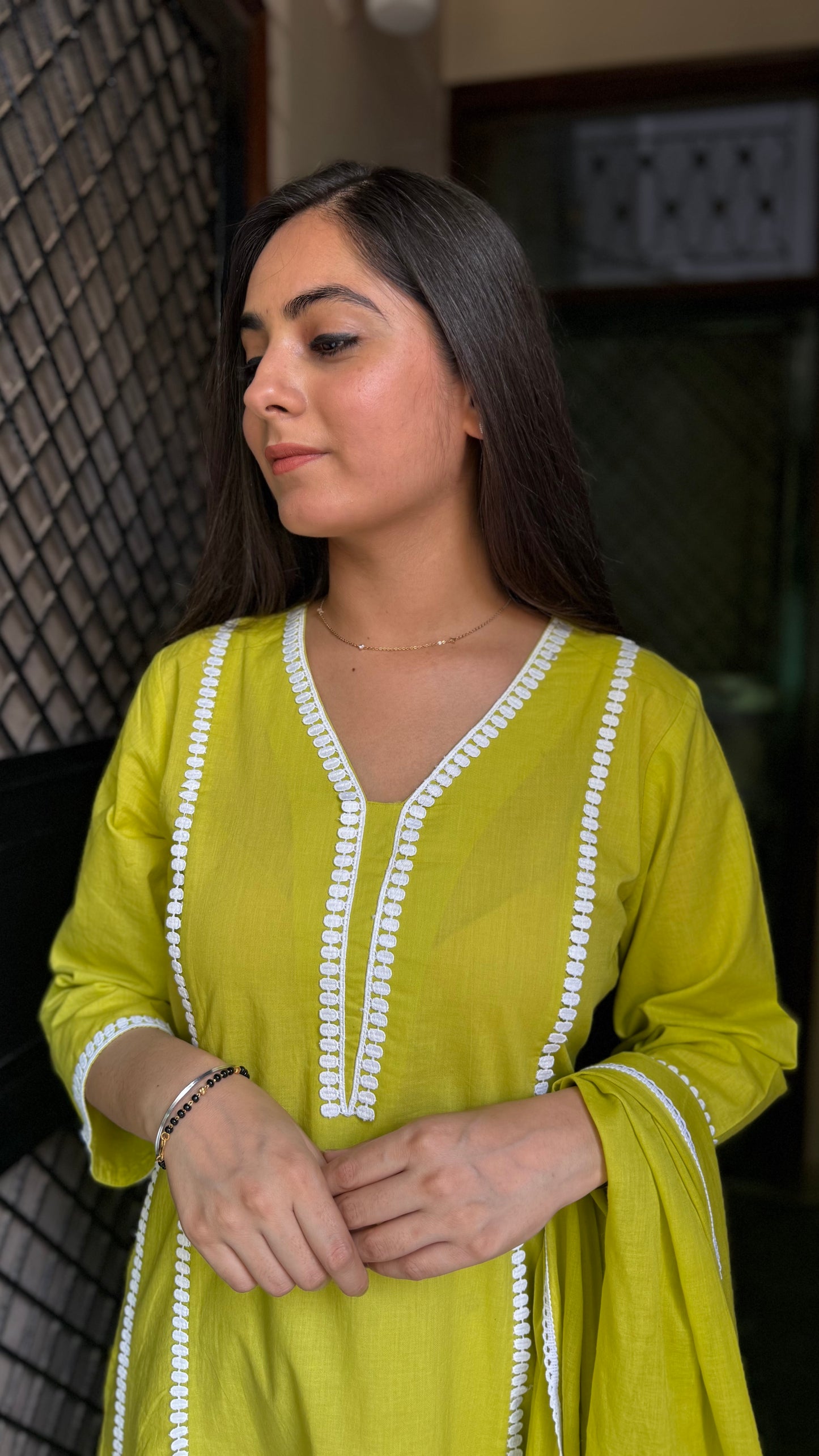 Swati Lime Green Lace Suit