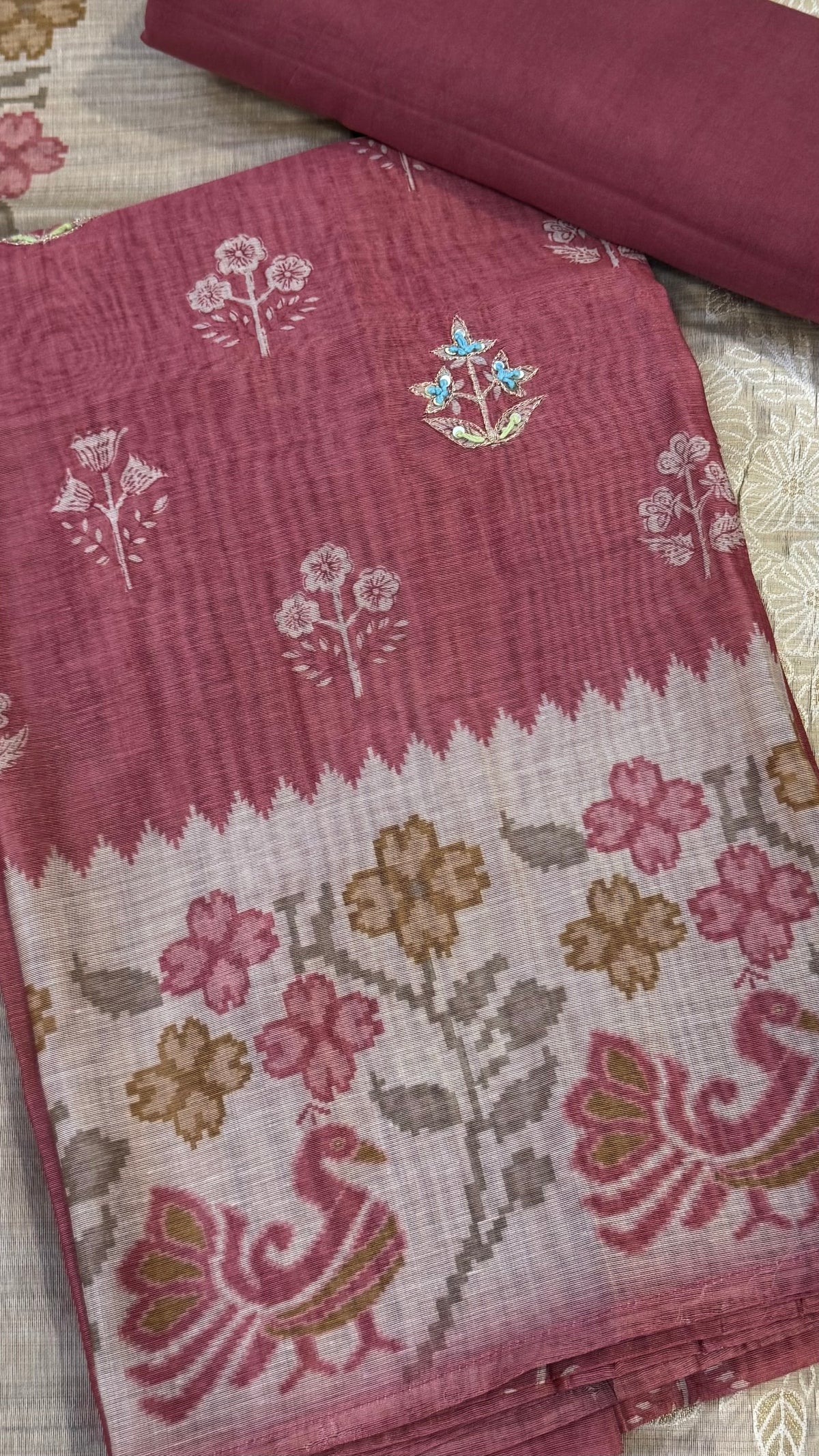 Inaya Onion Pink Ikkat Unstitched Suit