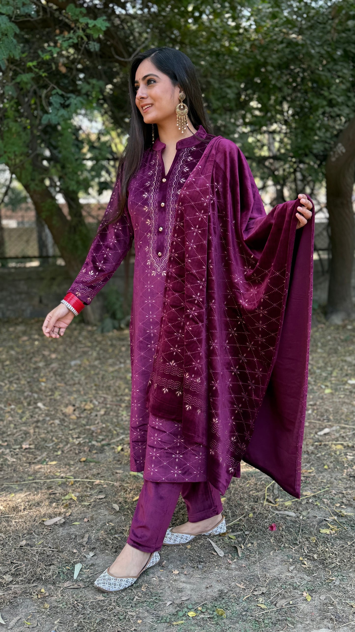 Pooja Plum Velvet Suit