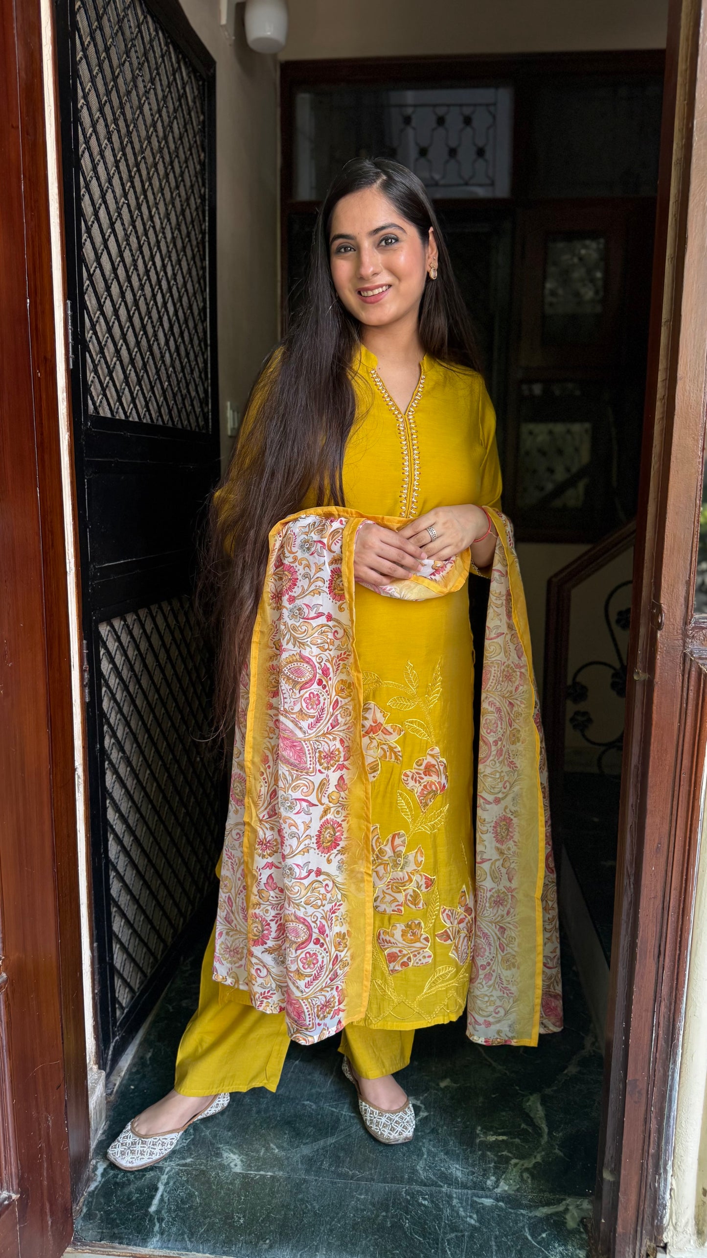Manika Mustard Mul Chanderi Suit