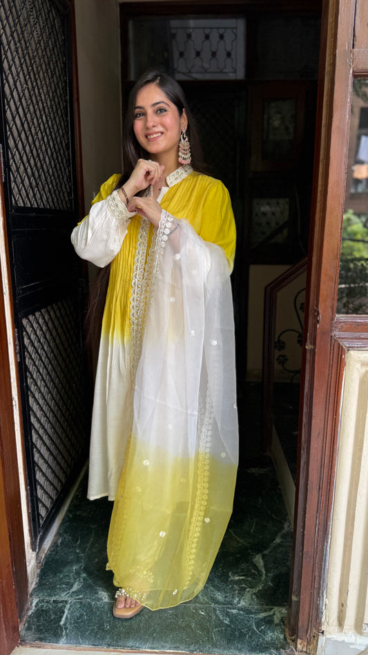 Richa Yellow Cream Muslin Suit