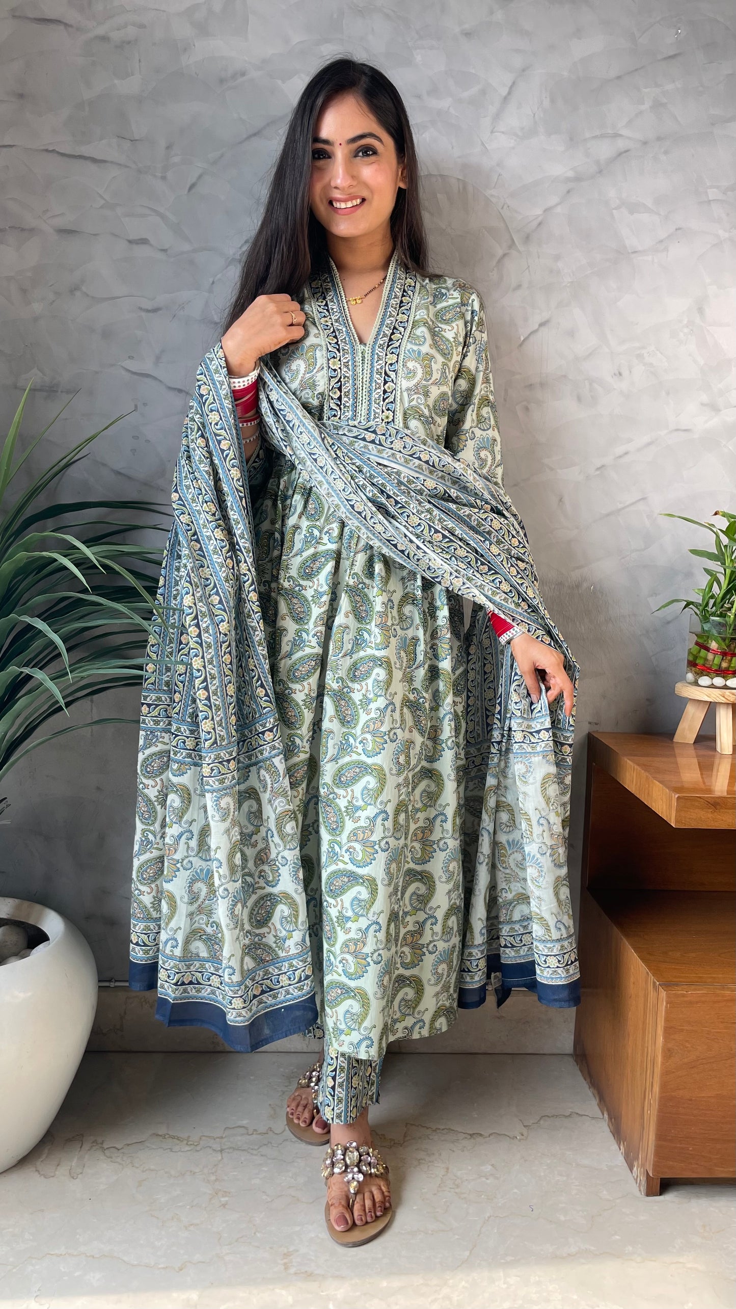 Kajal Olive Green Printed Suit