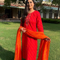 Priya Red Leheriya Suit Set