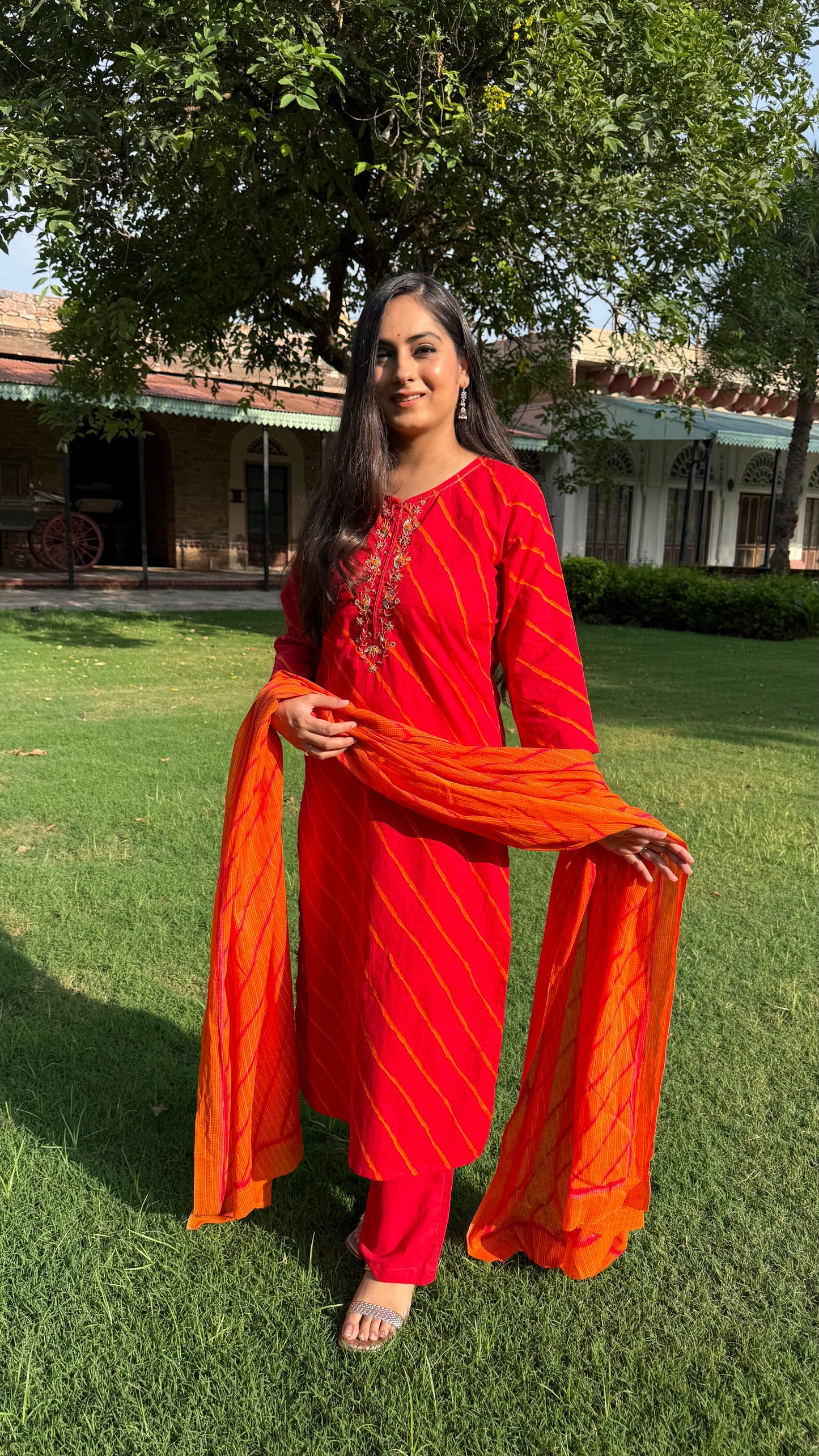 Priya Red Leheriya Suit Set