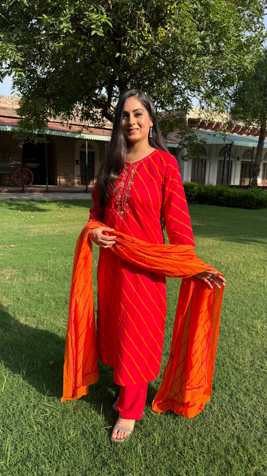 Priya Red Leheriya Suit Set