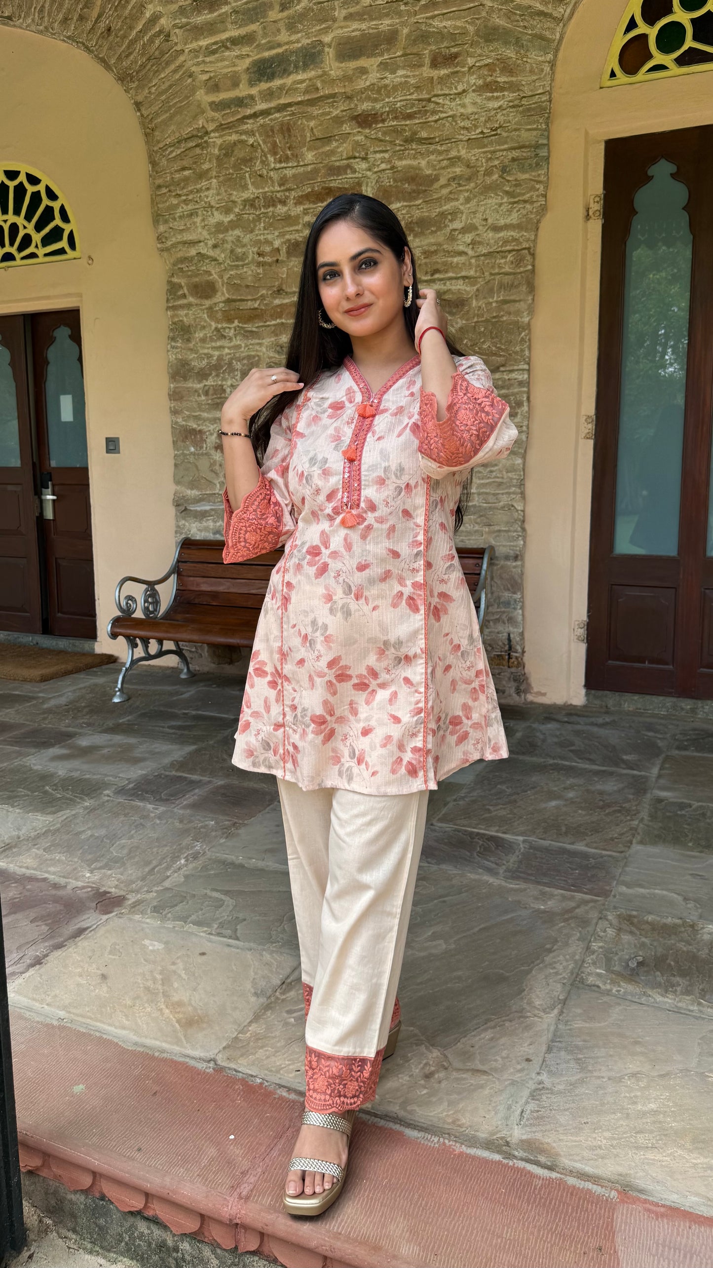 Roohani Peach Coral Coord Set