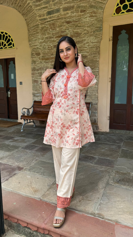 Roohani Peach Coral Coord Set