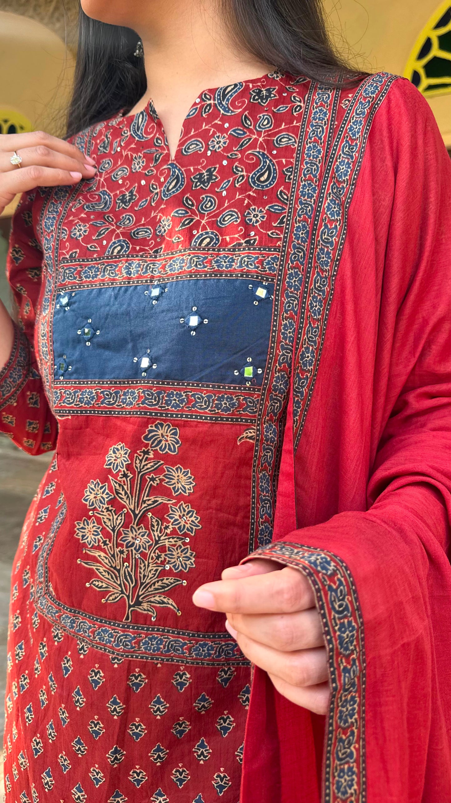 Kiara Rustic Ajrakh Mirror Suit