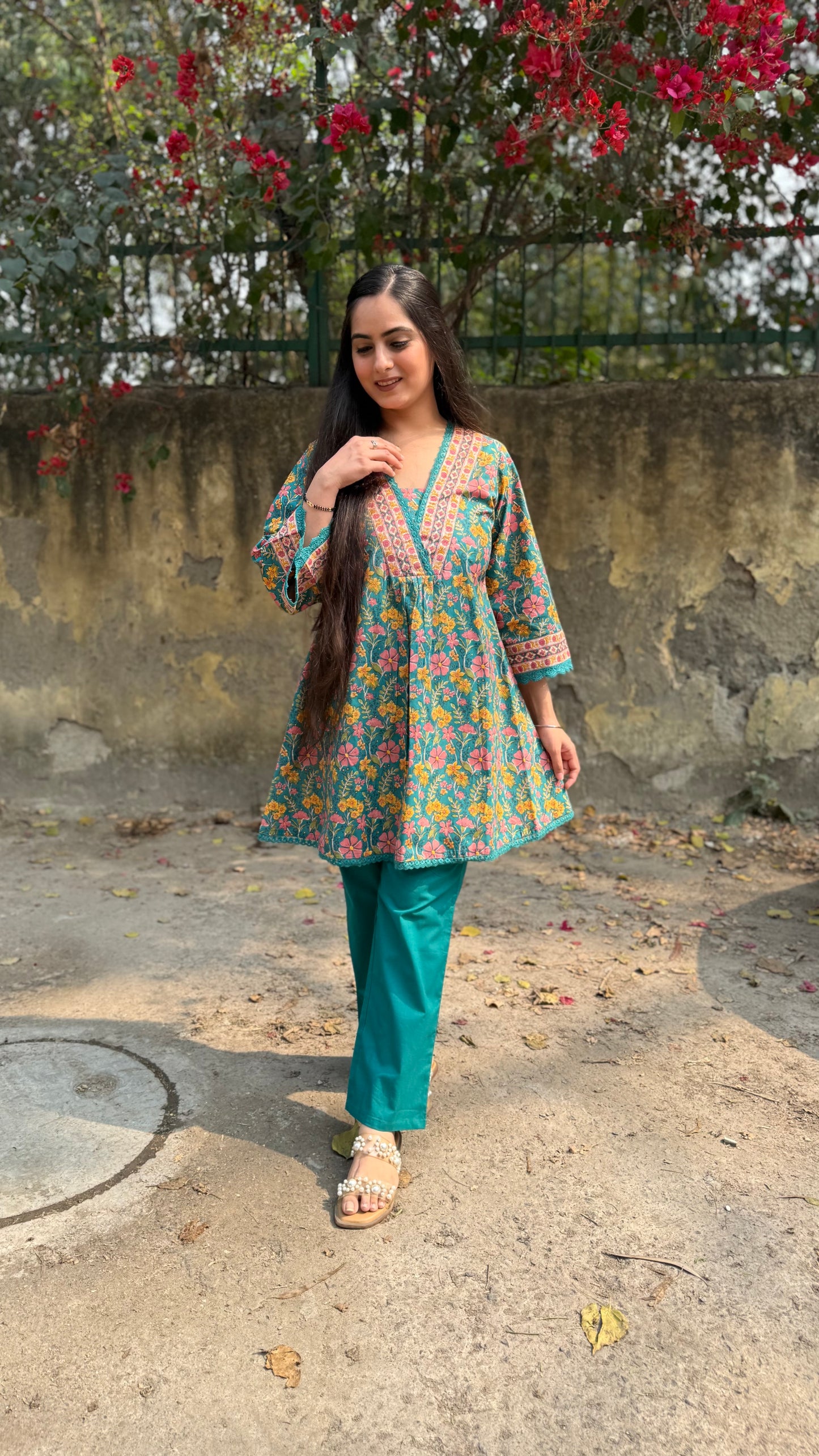 Avni Teal Green A-Line coord Set