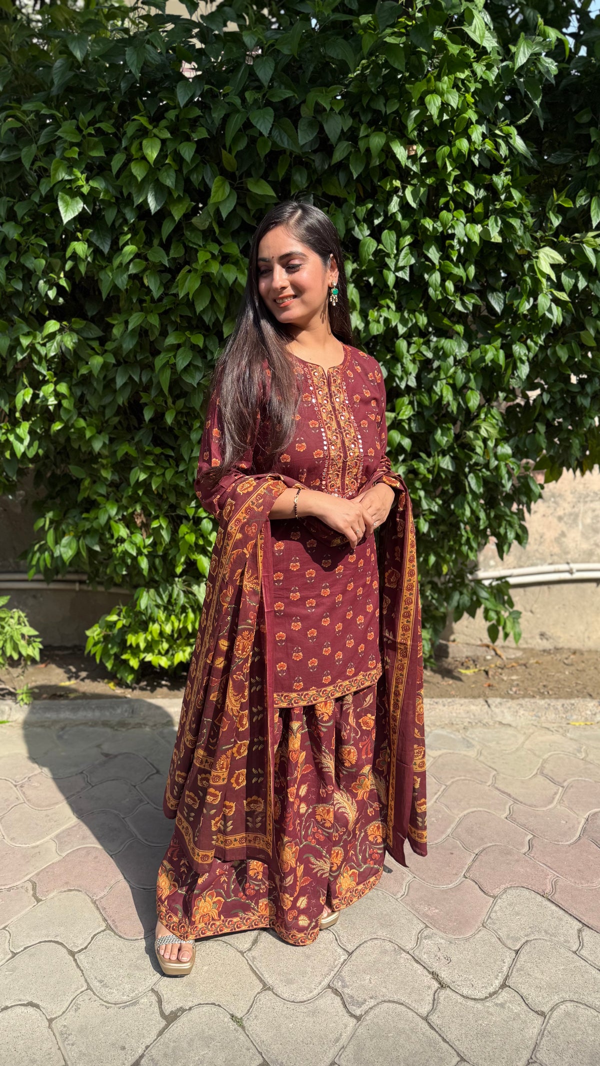 Kriti Maroon Floral Sharara Suit
