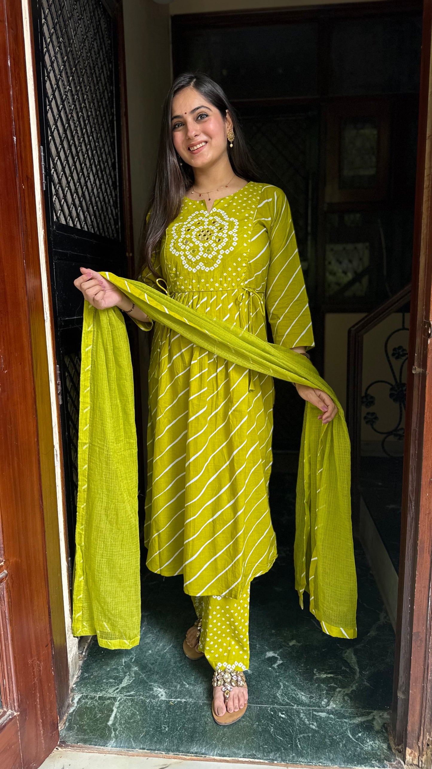 Richa Parrot Green Bandhej Suit