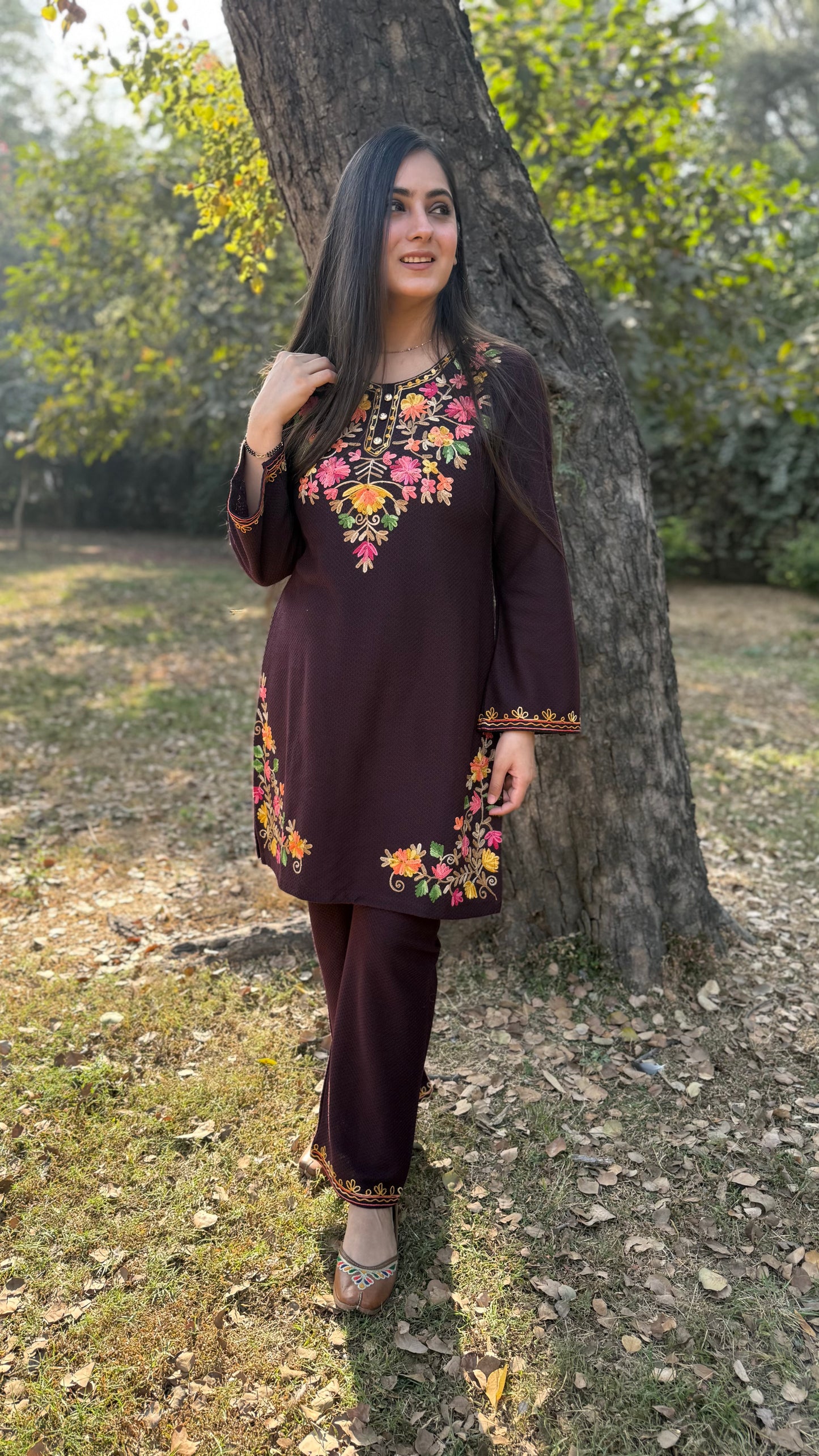 Ritu Wine Embroidered Coord Set