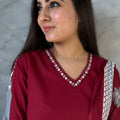 Archana Maroon Grey Printed Suit