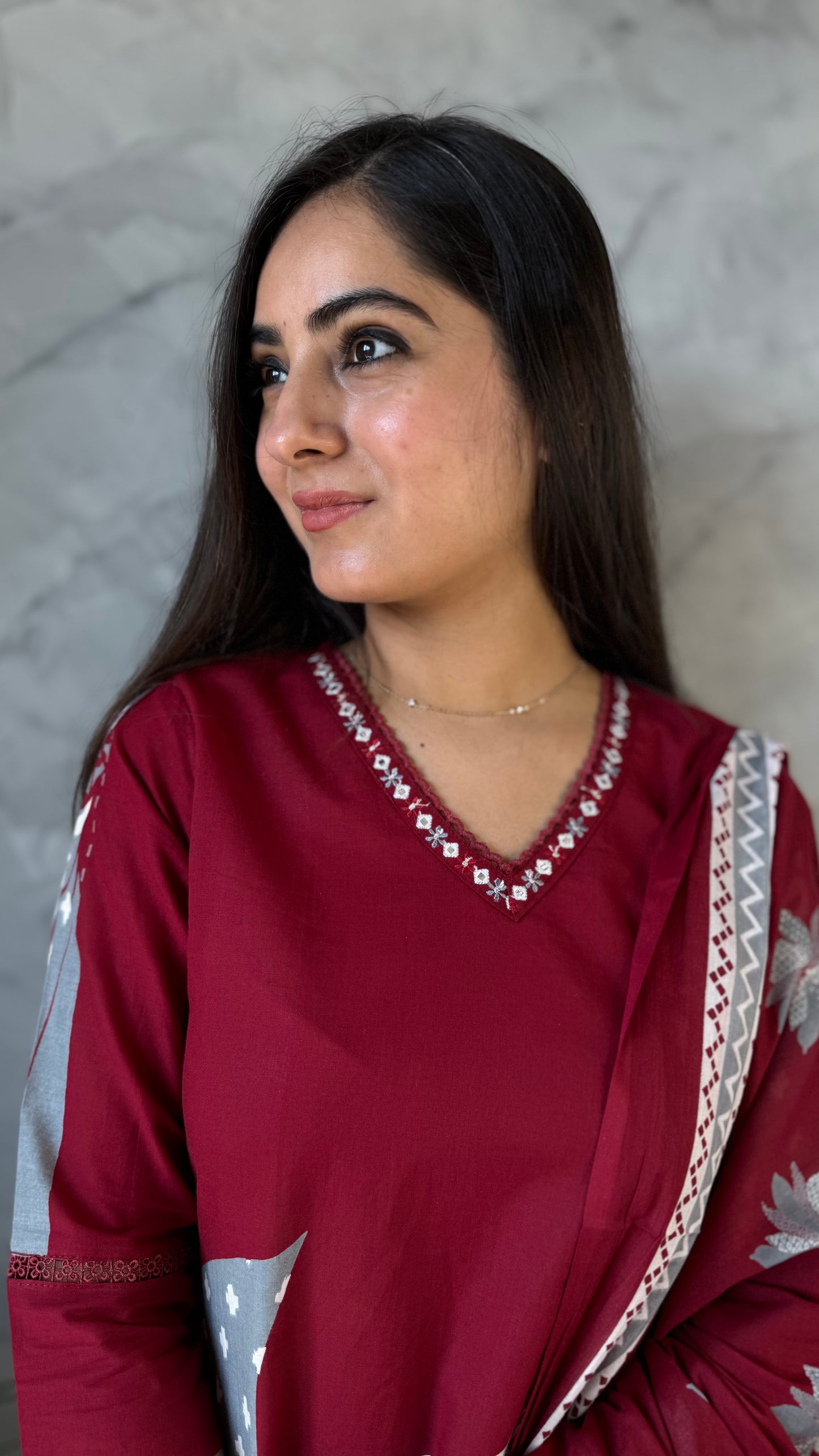 Archana Maroon Grey Printed Suit