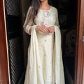 Ruhi Cream Schiffli Suit