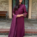 Meher Wine Pintuck Suit