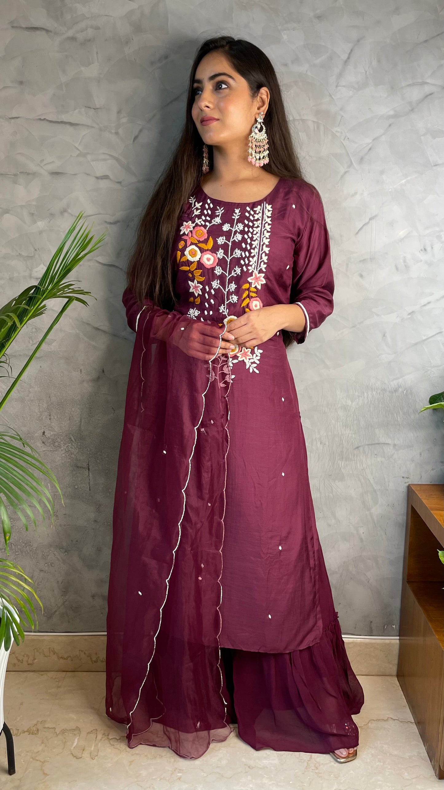 Shreya Wine Sharara Suit