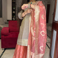 Sneha Grey Peach Embroidered Suit
