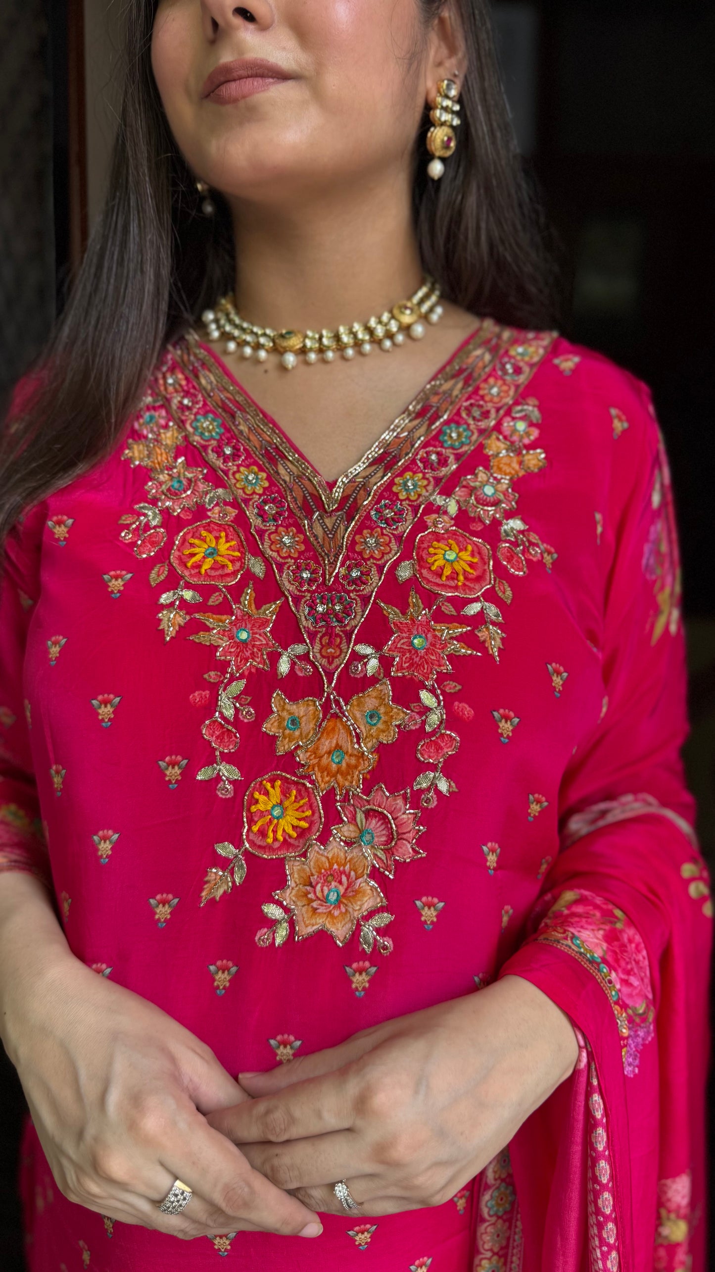 Rani Pink Crepe Embroidered Suit