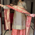Sneha Grey Peach Embroidered Suit