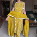 Shagun Mustard Sleeveless Cotton Suit