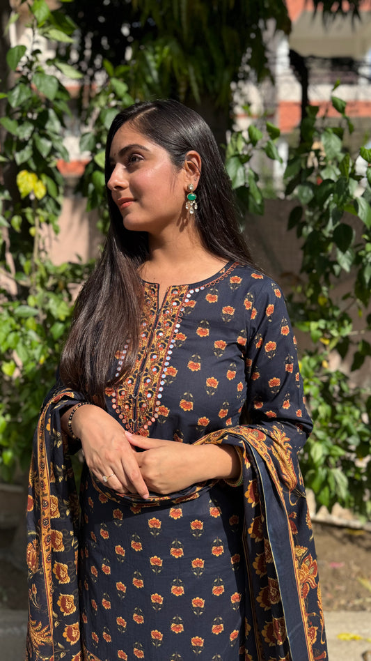 Kriti Navy Floral Sharara Suit