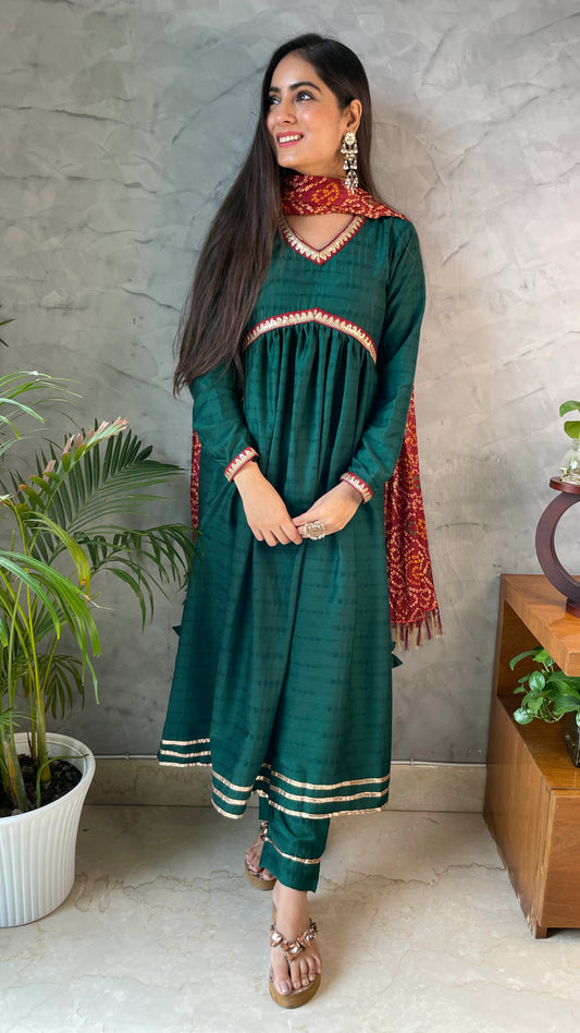 Green Bandhej Flared Suit