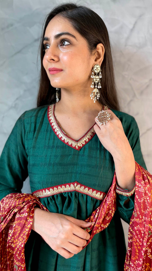 Green Bandhej Flared Suit