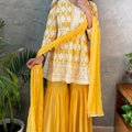 Yellow Georgette Embroidered Sharara Suit