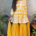 Yellow Georgette Embroidered Sharara Suit