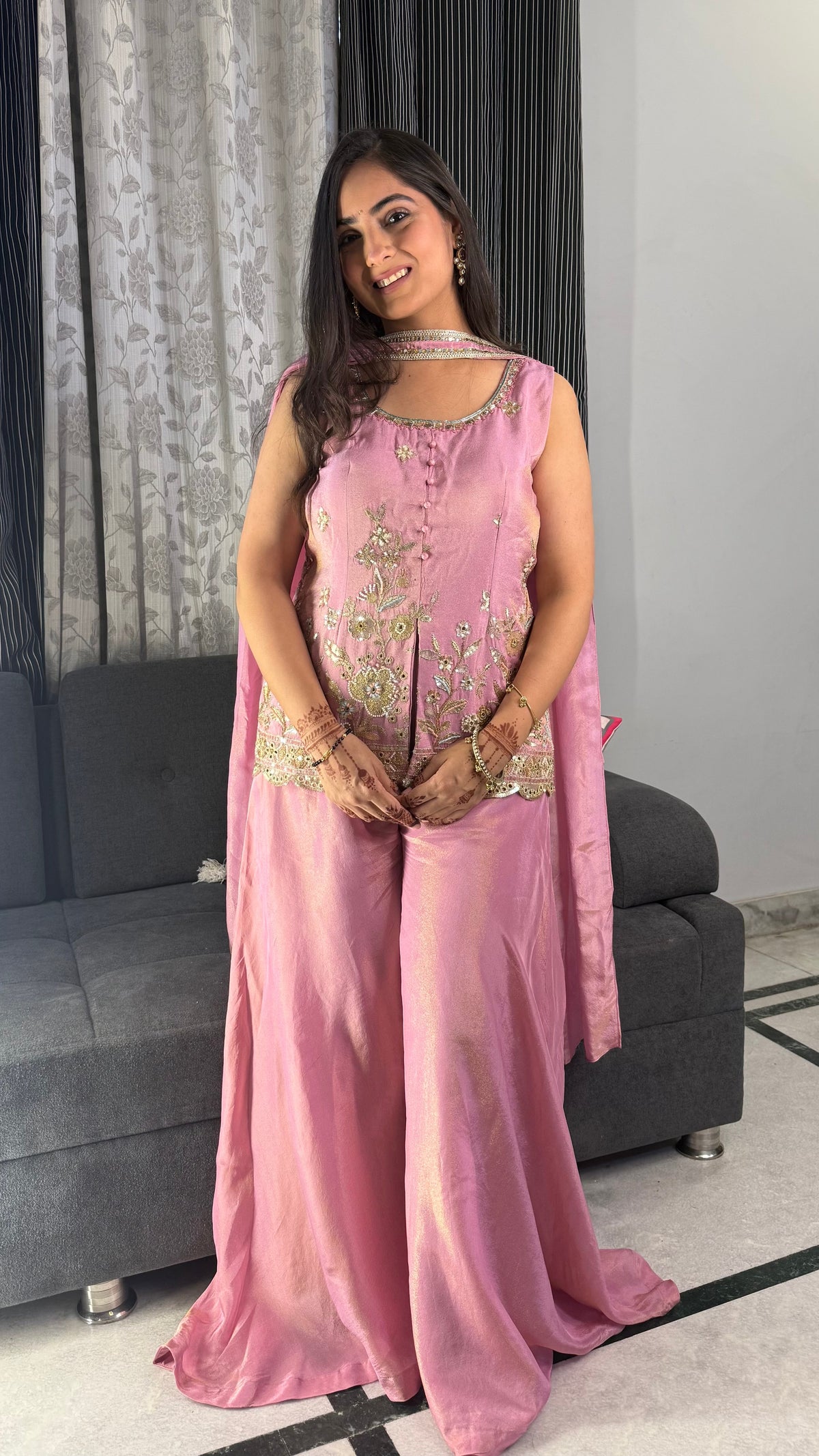 Sia Pink Embroidered Palazzo Set