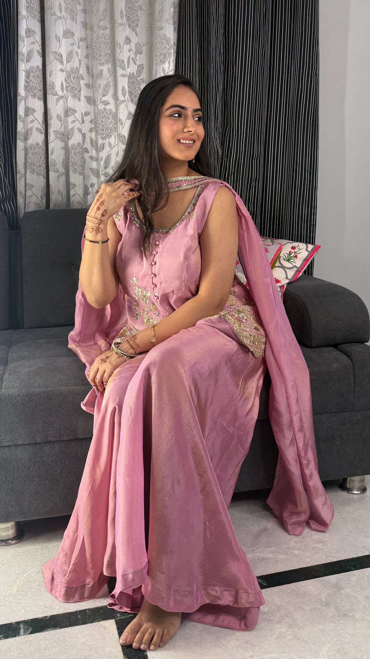 Sia Pink Embroidered Palazzo Set
