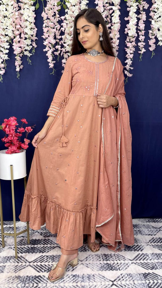 Nude Brown Anarkali Suit