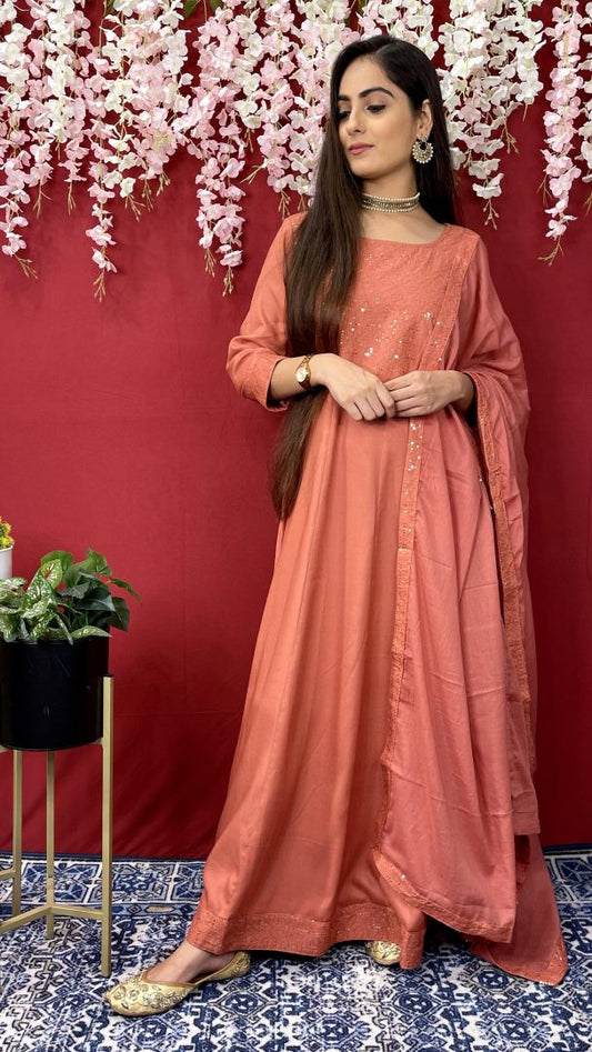 Peach Anarkali Dupatta Set