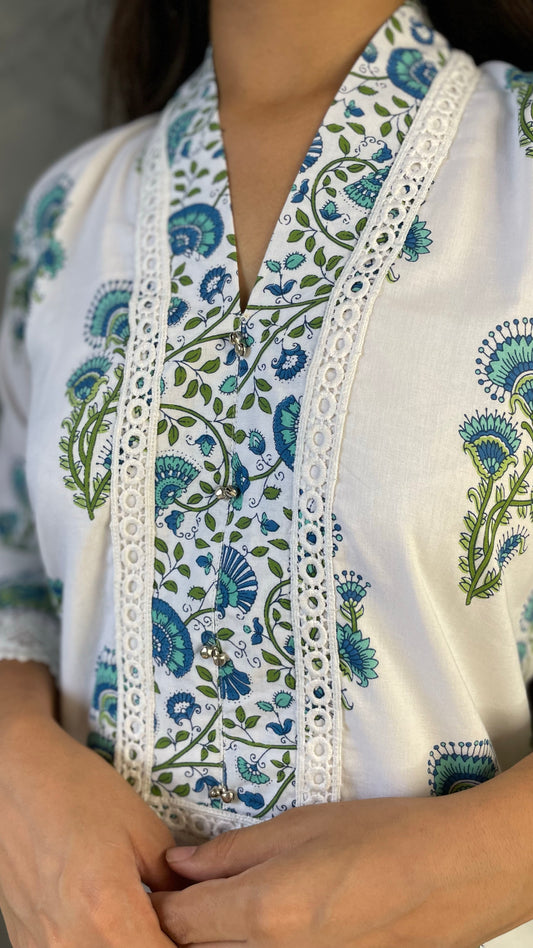 White Floral Kurta Palazzo Set