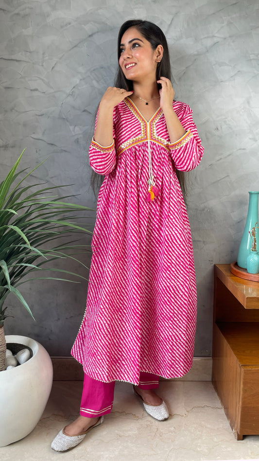 Pink Alia Lehriya Set