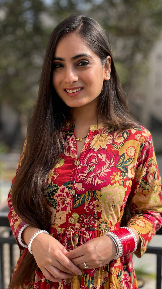 Red Floral Kurta Set