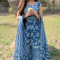 Blue Sleeveless Sharara Suit