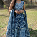 Blue Sleeveless Sharara Suit