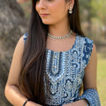 Blue Sleeveless Sharara Suit