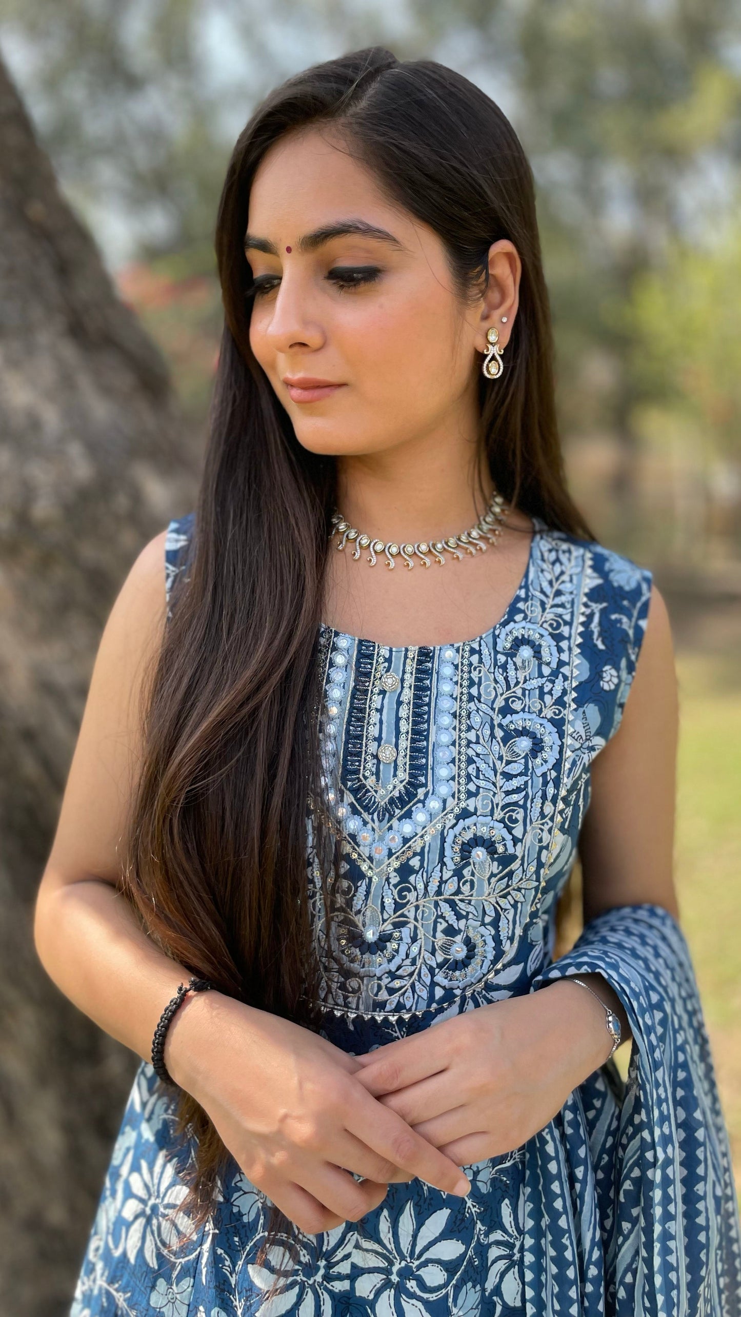 Blue Sleeveless Sharara Suit